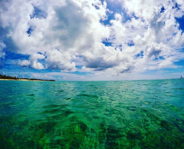 Swimming into the ocean, deep waters of the ocean, brightly colored island scene, bright colors in nature 