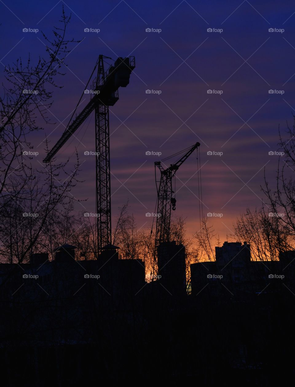 houses roof and building cranes evening city beautiful view