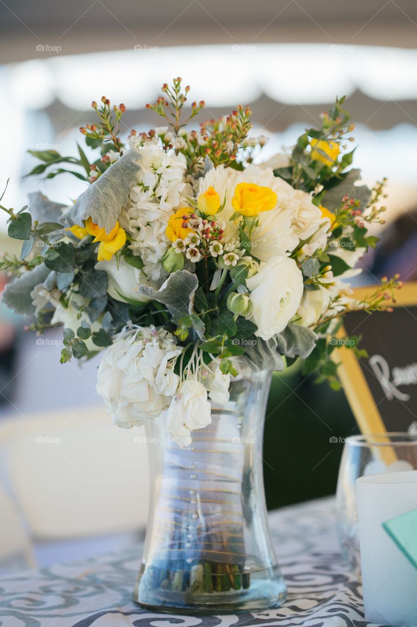Wedding flowers bouquet in a vase