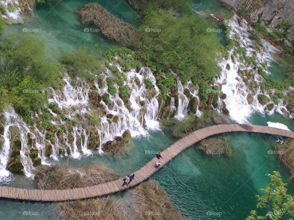 Waterfalls and bridge. Plitvicke jezera park