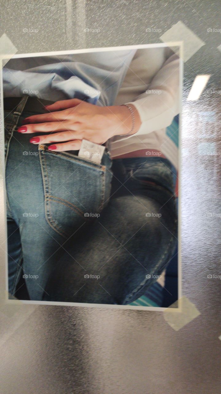 HIV safety condom advertisement of a couple in jeans