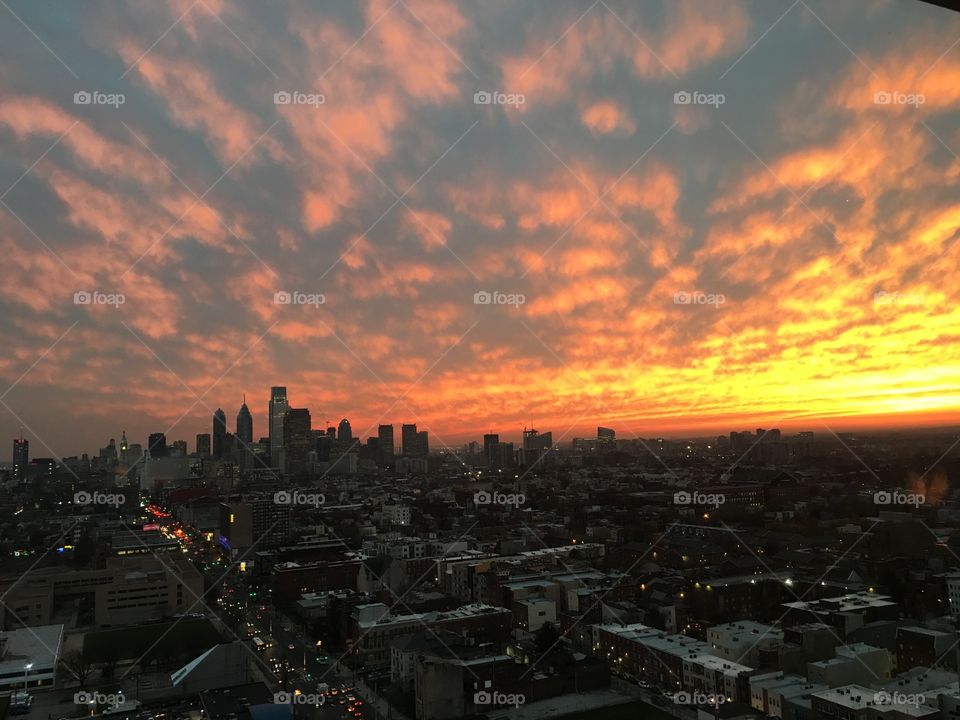 Sunset on Philadelphia skyline 