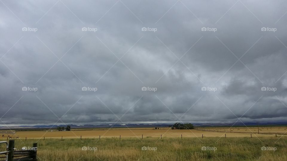 Rural landscape against storm cloud