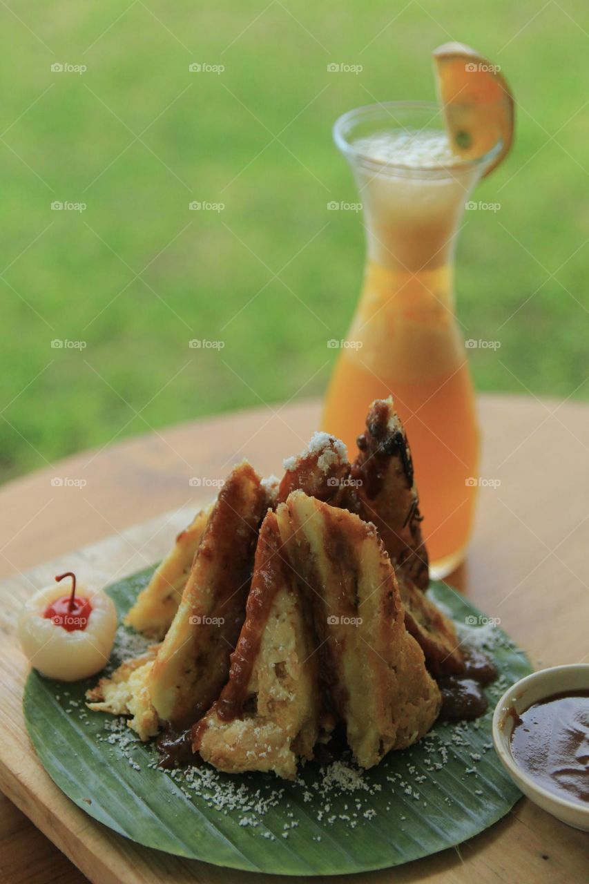 Cheese Fried banana with caramel sauce 