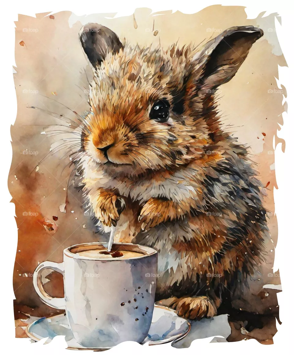 Cute Little Animal with a Cup of Coffee