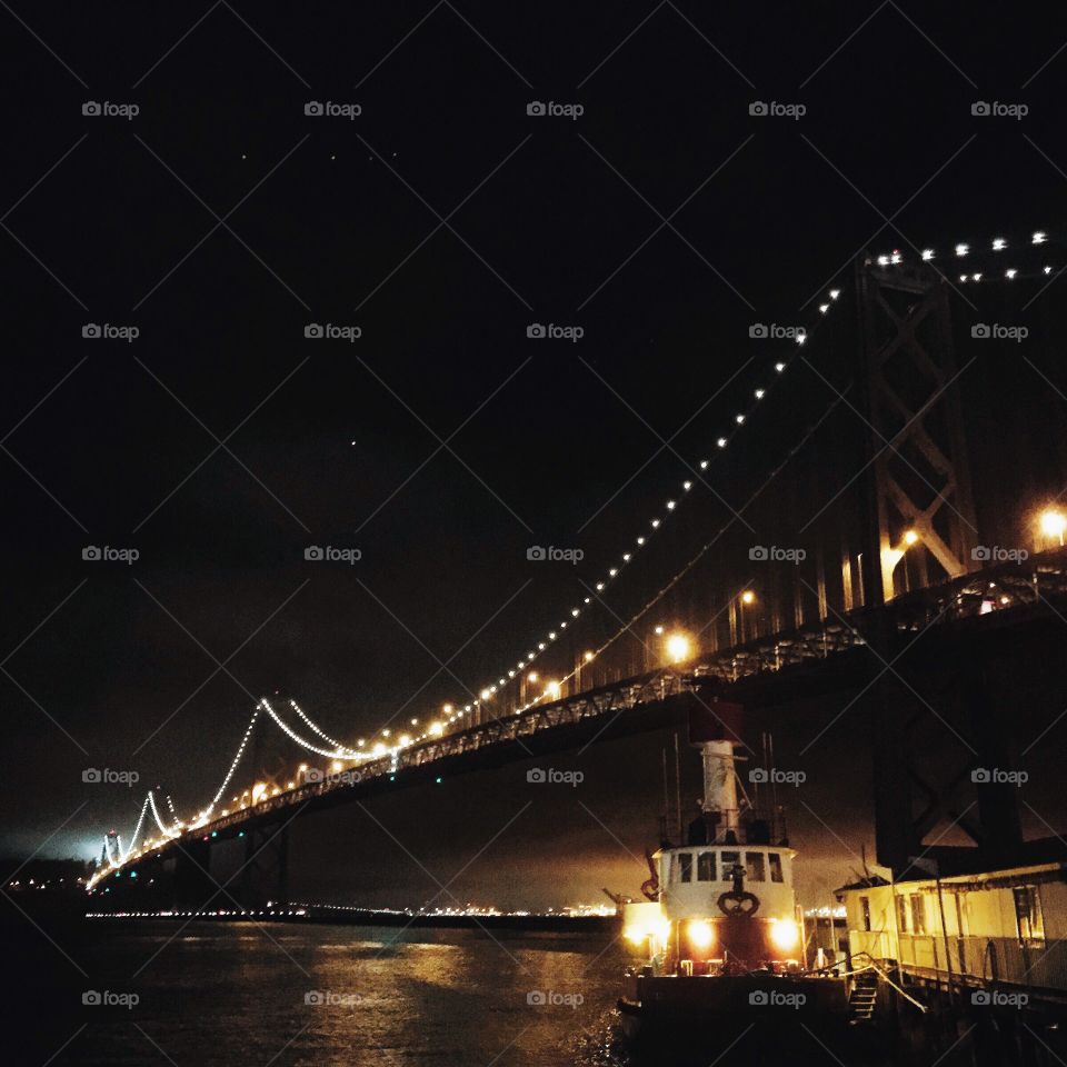 Bay bridge night view. San Francisco stroll at night 