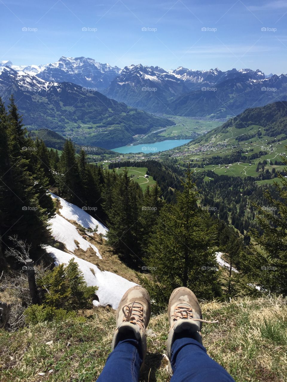 Hiking tour in Switzerland - with view to Walensee and the Mountains 