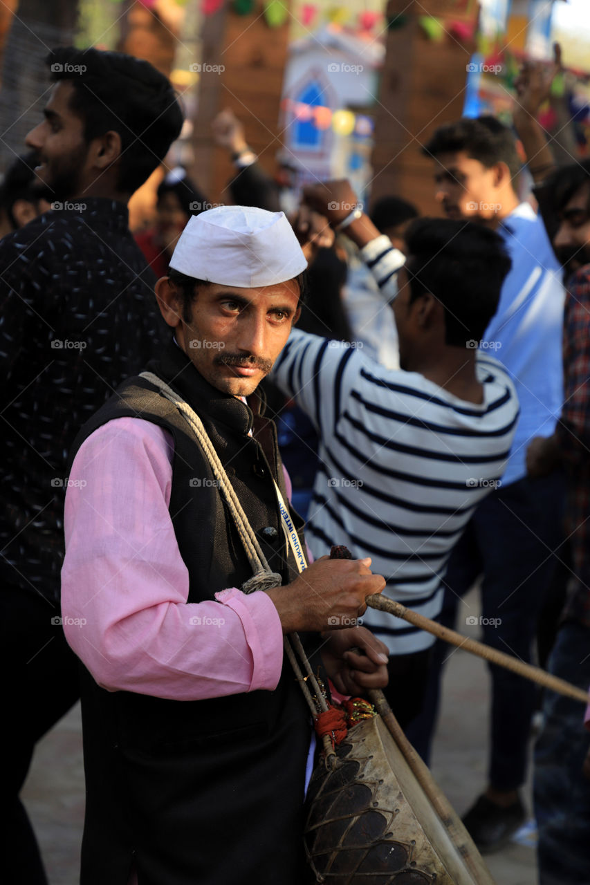 A traditional Indian drummer at surajkund international crafts fair