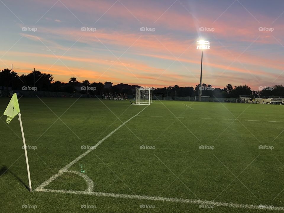 Florida sunset on soccerfield