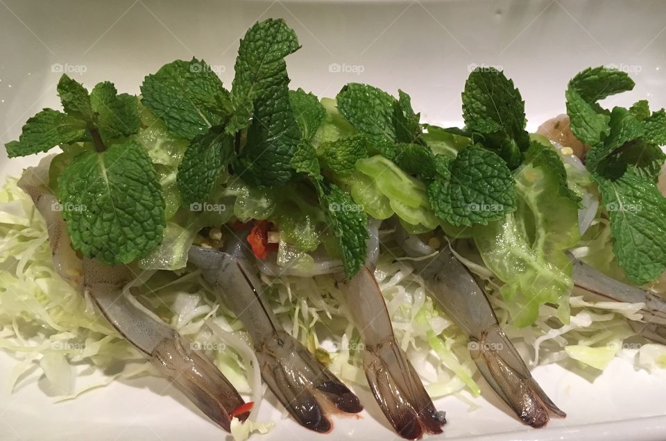 Fresh shrimp salad with seafood sauce 