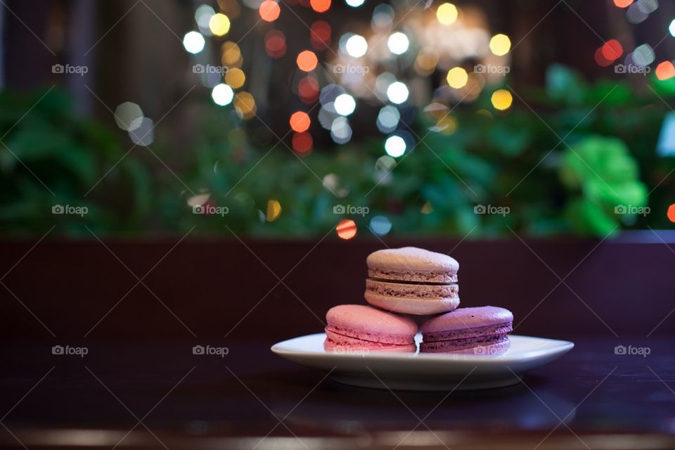 Macaroons on plate during christmas celebration