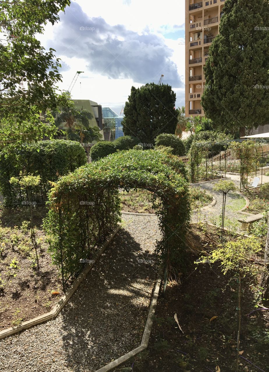 Garden in city with an arbor 