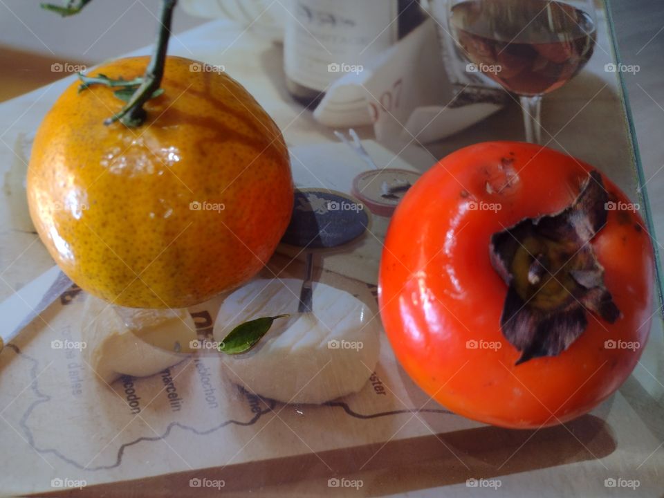 frutas laranja caqui