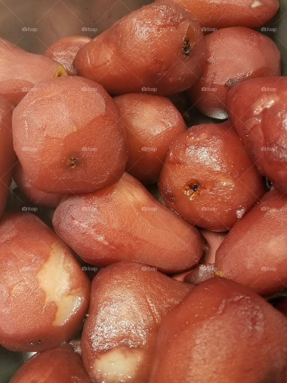 Red wine soaked pears