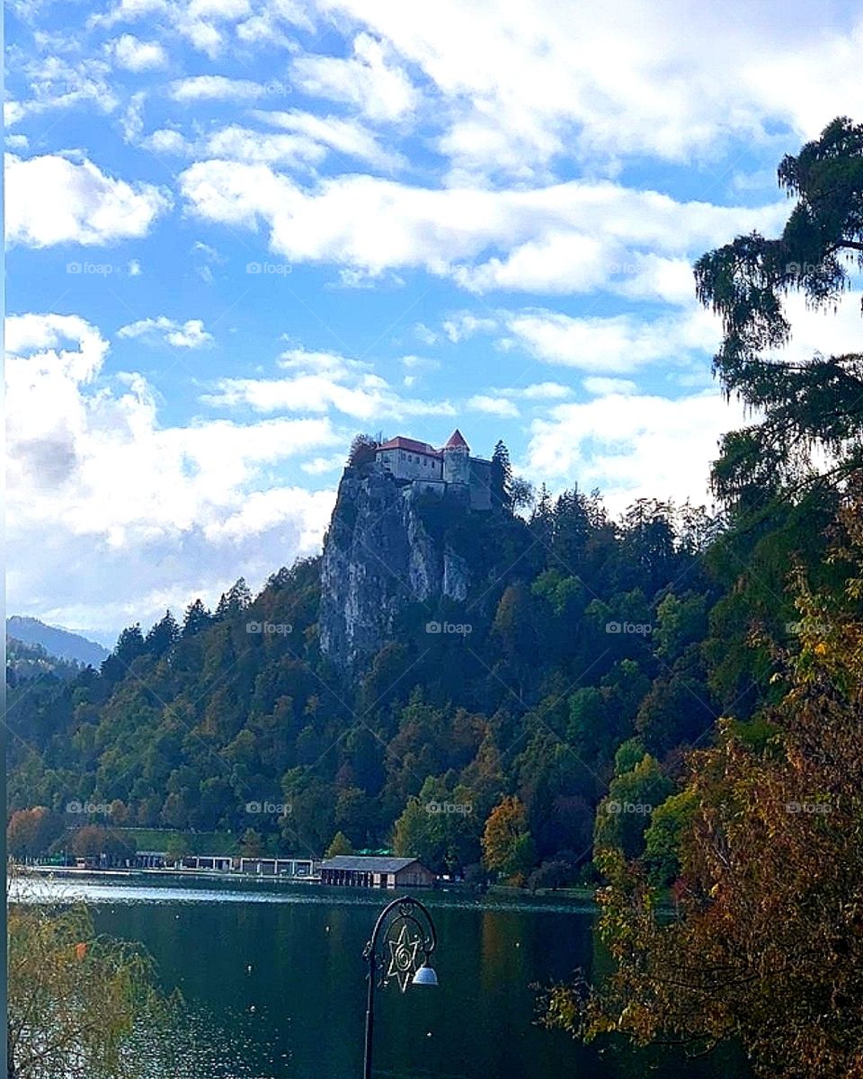 Bled Castle on a cliff by Lake Bleysko.  Slovenia