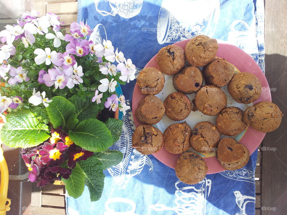 Fresh Muffins and pansies 