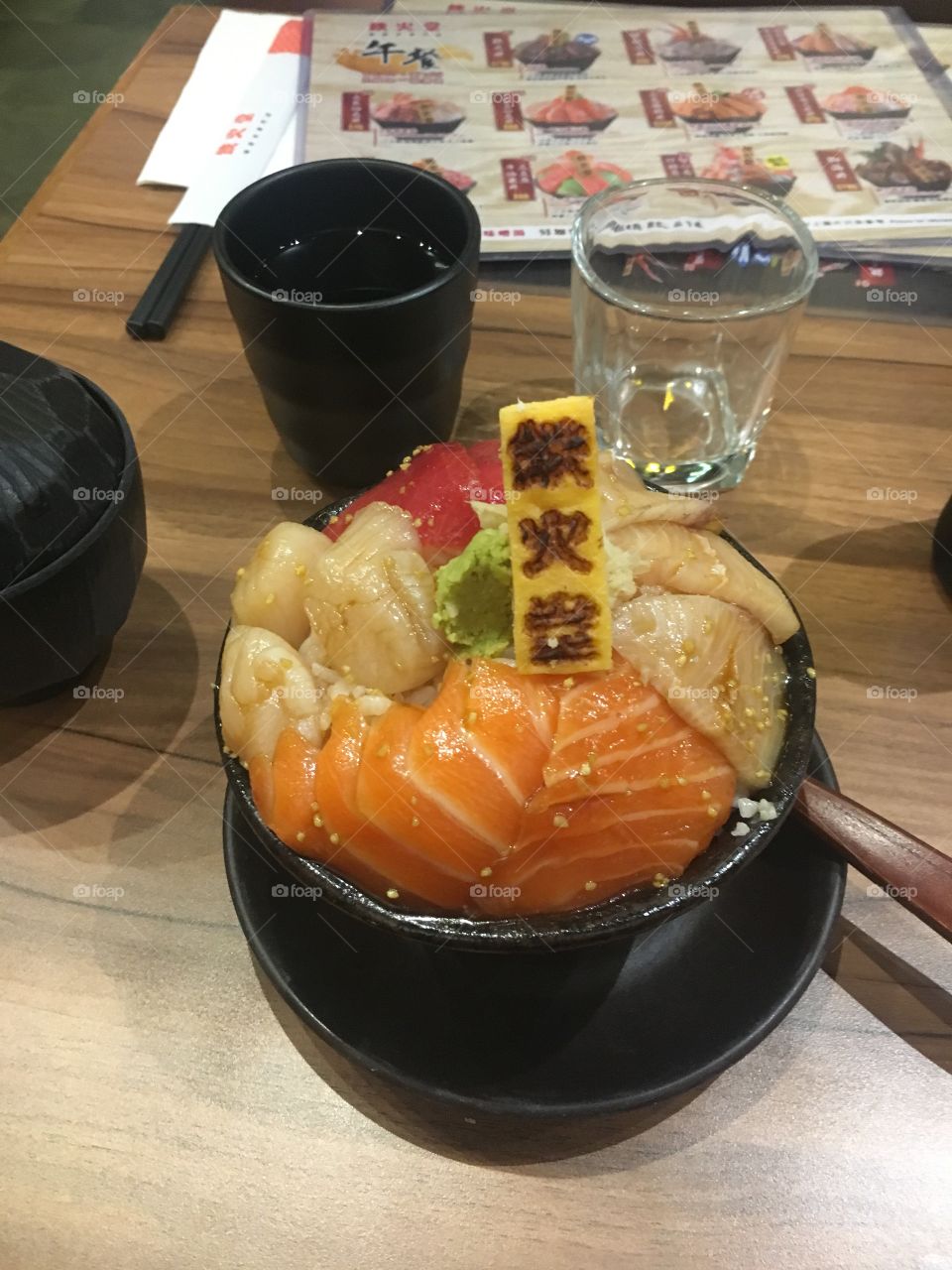 Delicious Chirashi bowl found in a hole in the wall, back alley place in the middle of Hong Kong.