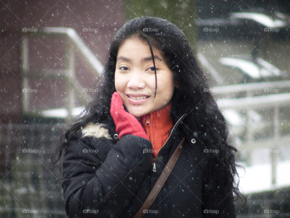 Asian woman in Winter