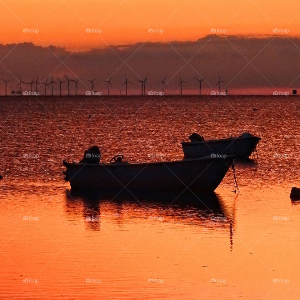 Silhouette of boat during sunset