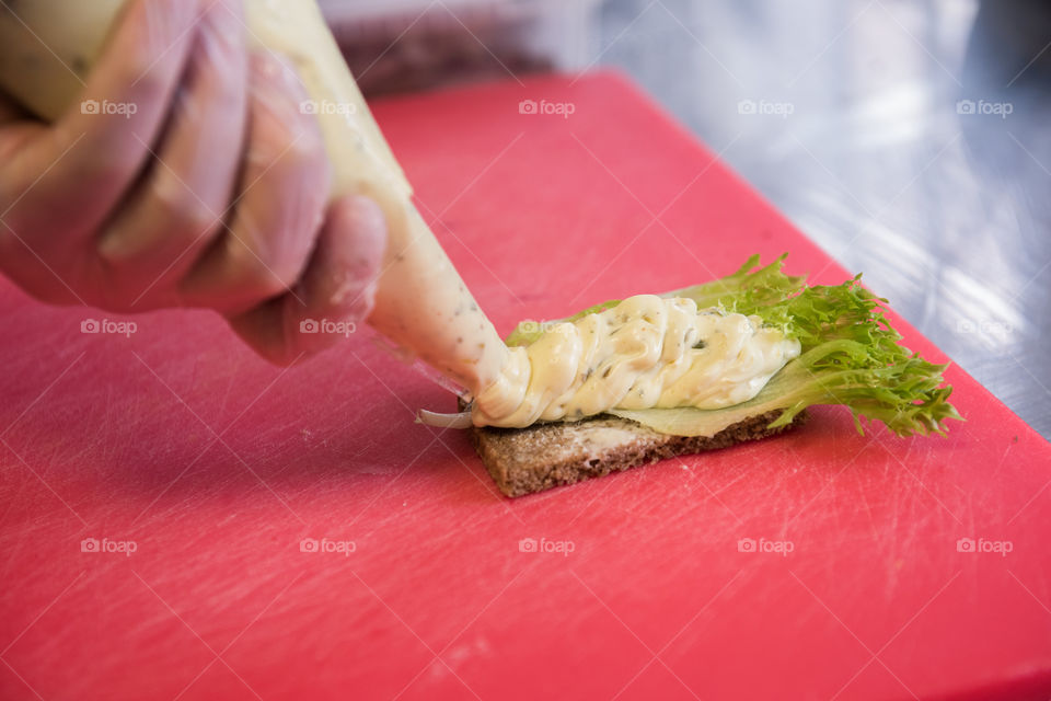 Making of a Exclusive sandwich from Denmark called "smörrebröd"