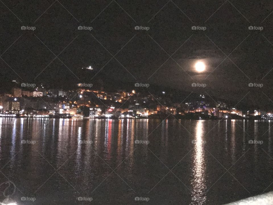 Full Moon...Beautiful Saranda,Albania...Light in the moon night✨