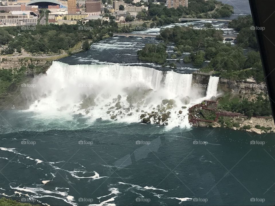 View of American Falls from Skylon Tower Restaurant Canada 