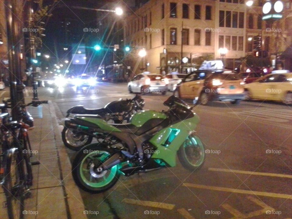 green machine. lights going off and on
