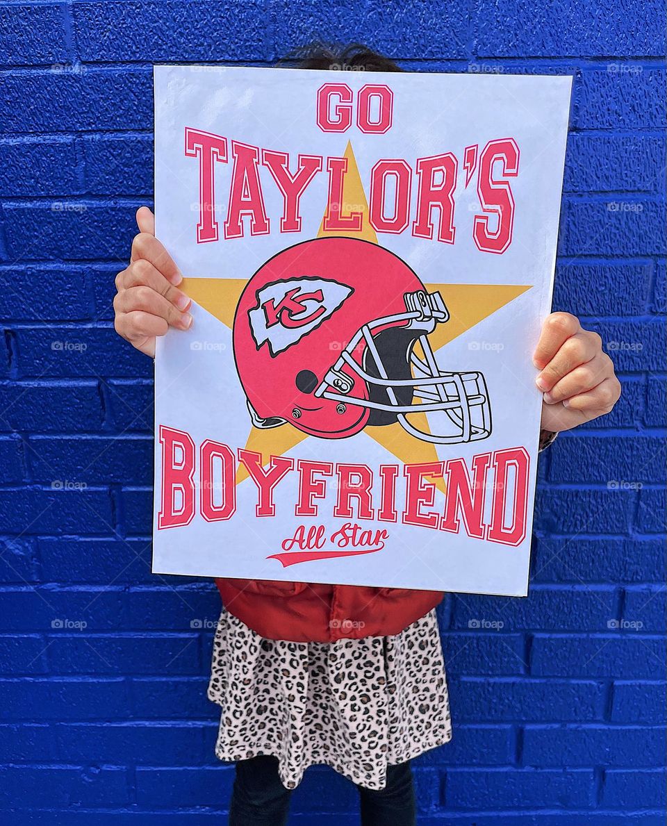 Funny Super Bowl sign, toddler holds sign for football game, Kansas City Chiefs, playing in the Super Bowl, toddler girl cheers for football team 