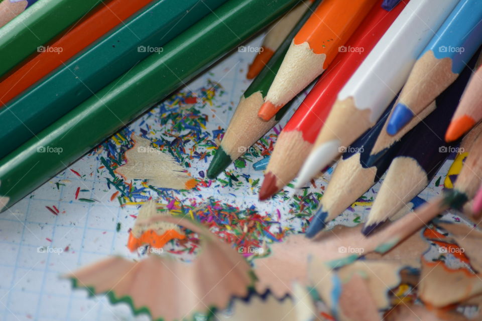Coloring pencils and shavings
