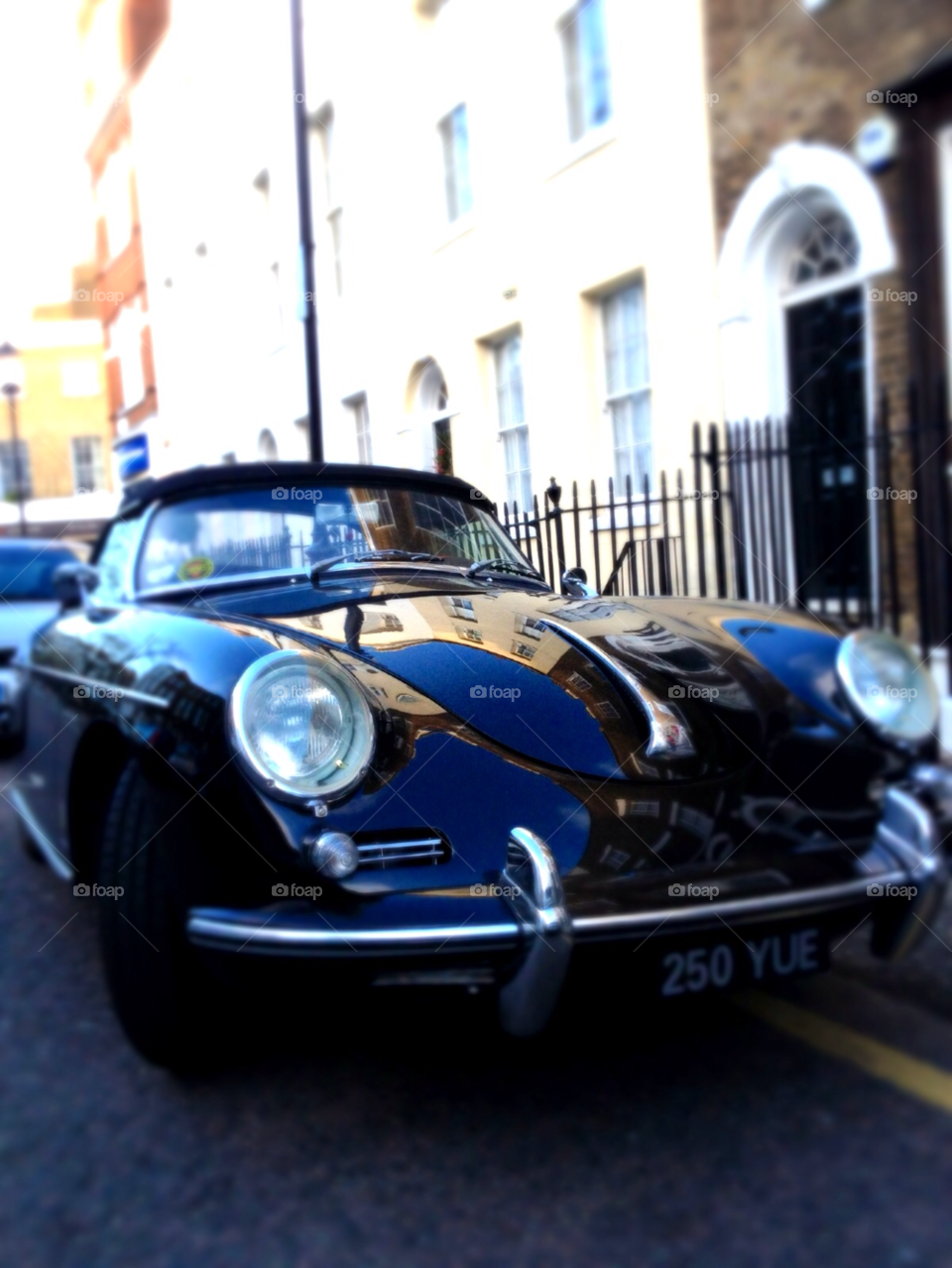 kings road london parked on street deep blue colour porsche super 90 classic car by kikicheeky