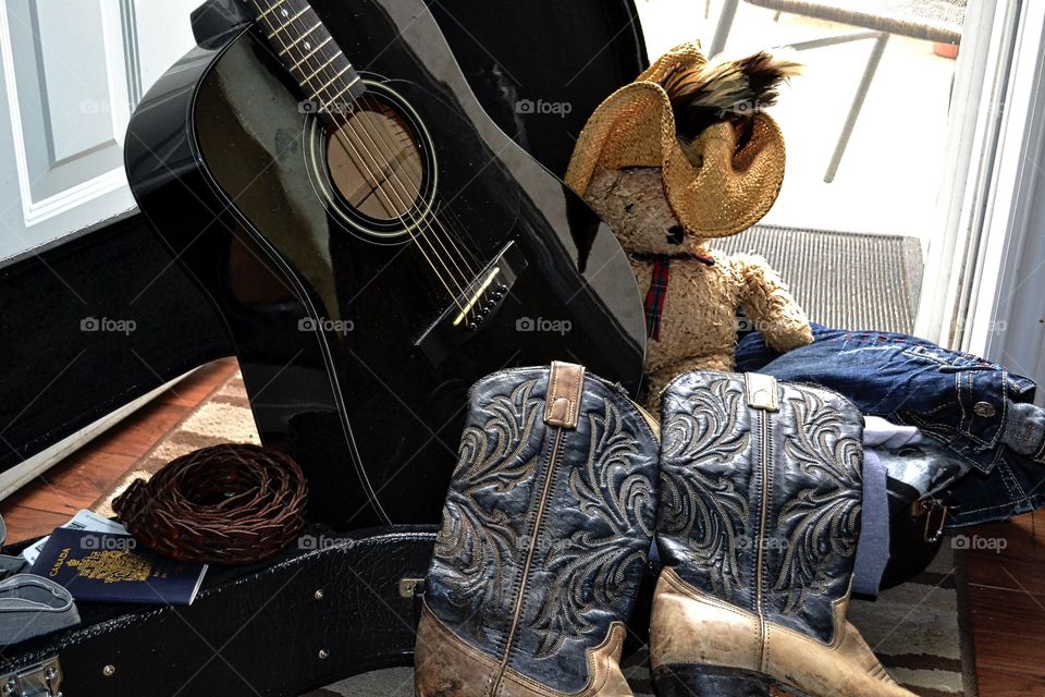 Packing my western gear. Packing my guitar case with my favourite things