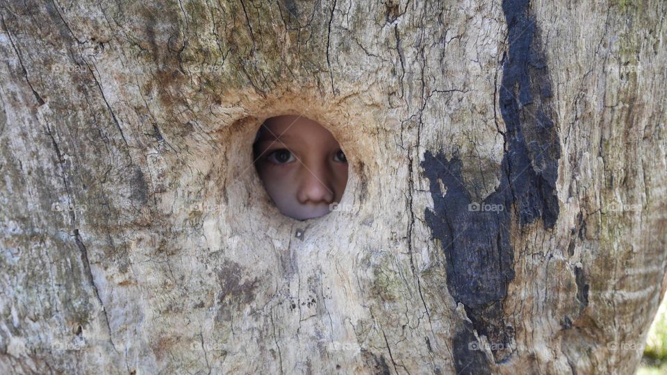 Fear. Kid hiding 