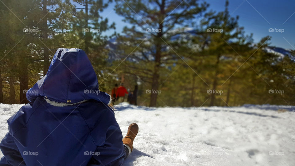 Girl relaxing snow view