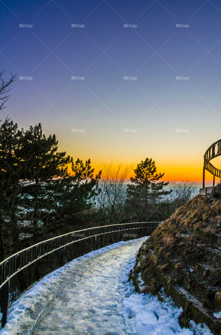 Lviv cityscape during the sunset