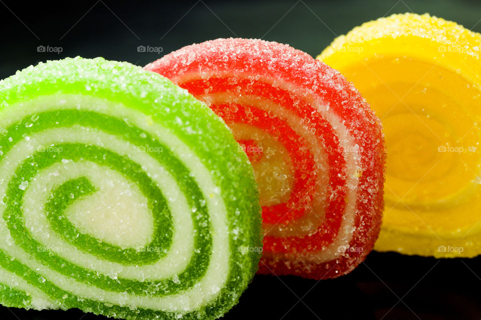 marmalade slices: green,  red and yellow.