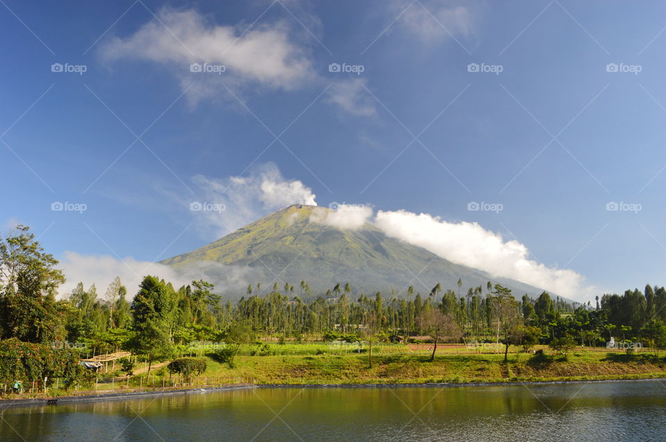 Lake and mountain, sindoro mountain in central java