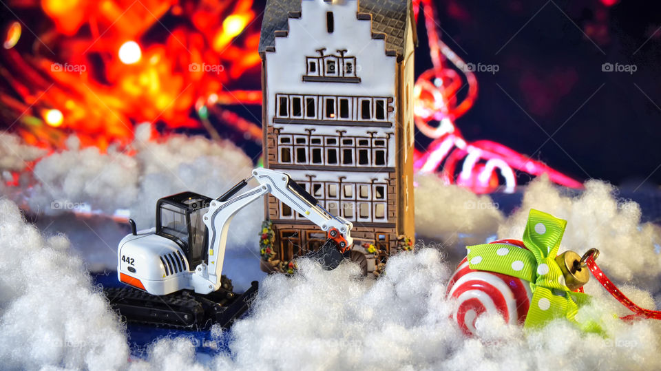 Close-up pictures of the toy town with puppets