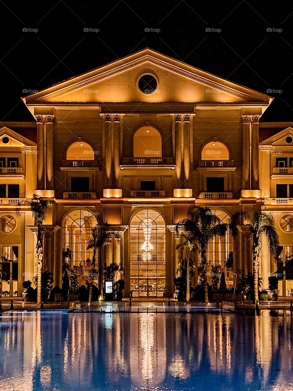 The St. Regis Almasa Hotel at the New Administrative Capital of Egypt, pictured at night 