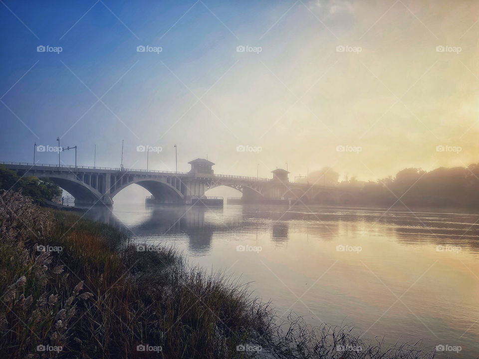 Washington/Devon bridge in the fog on the Housatonic river