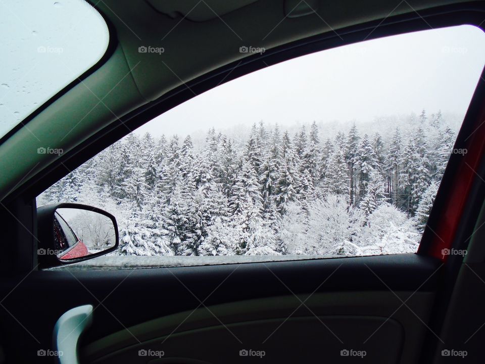 View from the car in winter