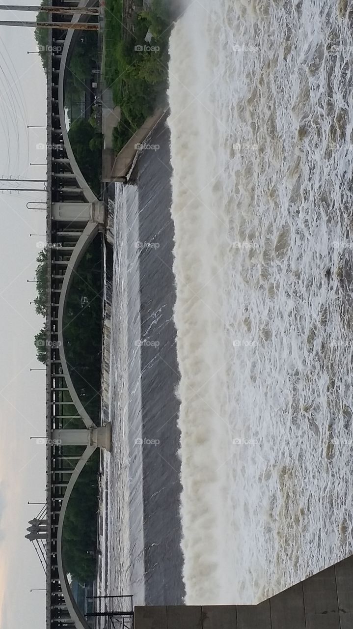 bridge the Mississippi . river park almost flood stage 