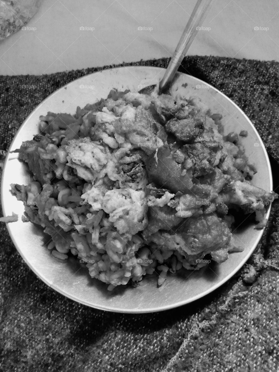 rice and beans with fried eggs