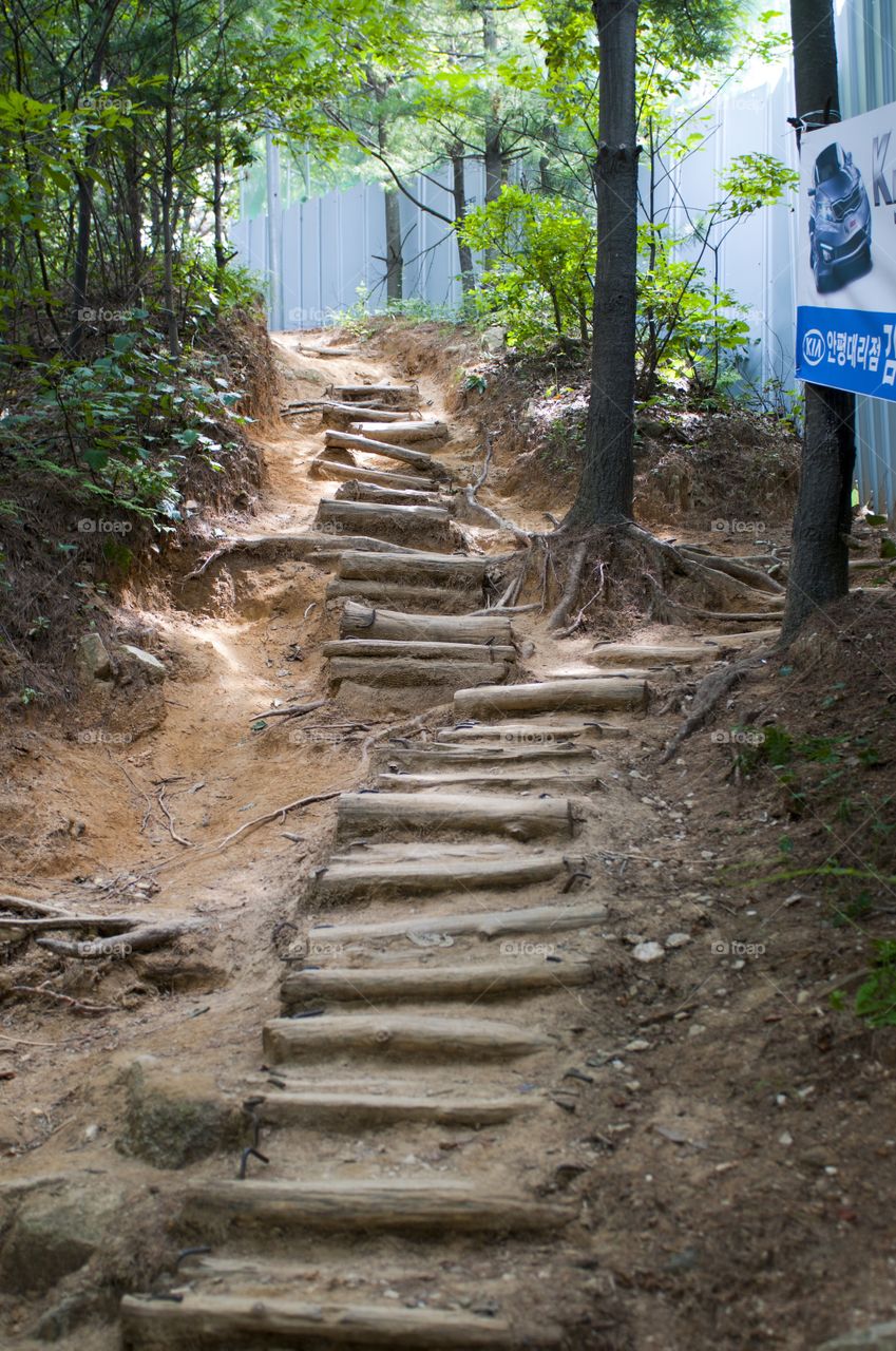 Hiking trail in korea. Man made stairs