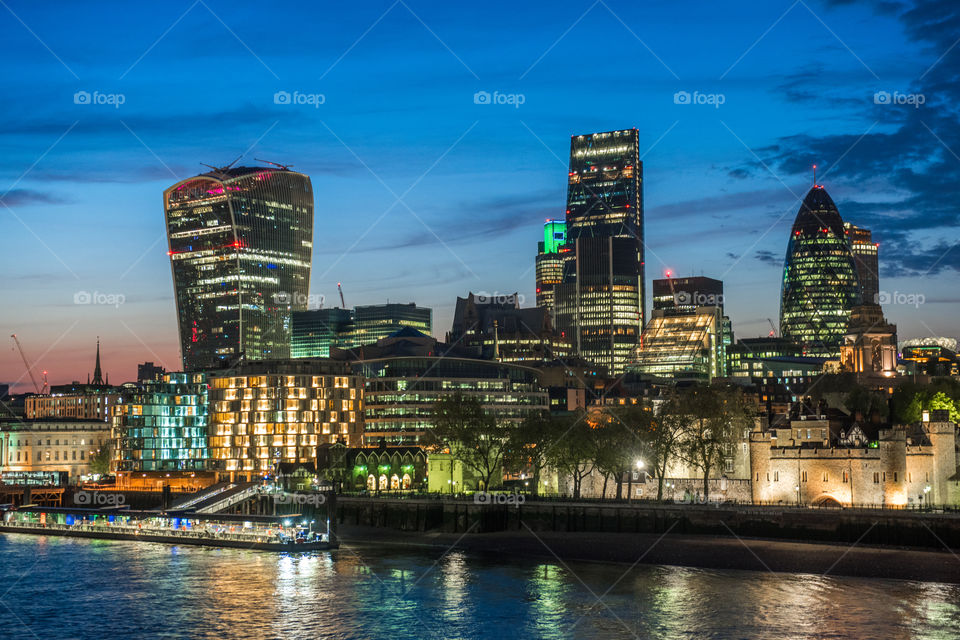 London city at sunset, view from tower bridge.