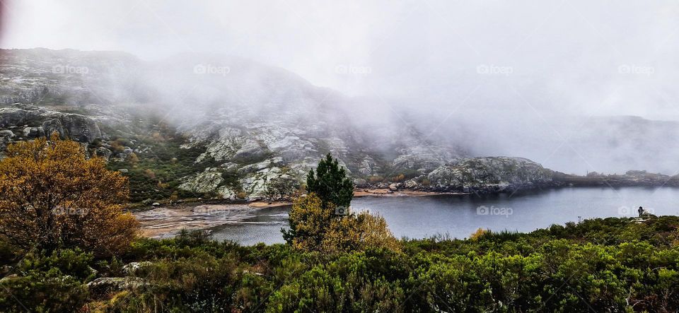 Small lake in the middle of the mountains in Serra da Estrela, Portugal.