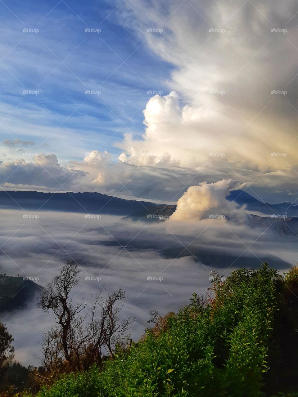 Amazing panorama of mountain with beautiful nature scenery and bright blue sky