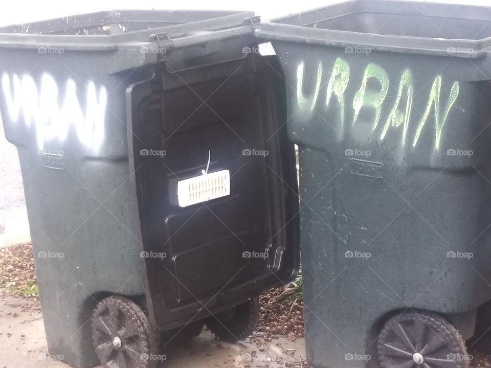 Trash Cans on the Urban City Streets of the Hot Summer in Northeast Florida