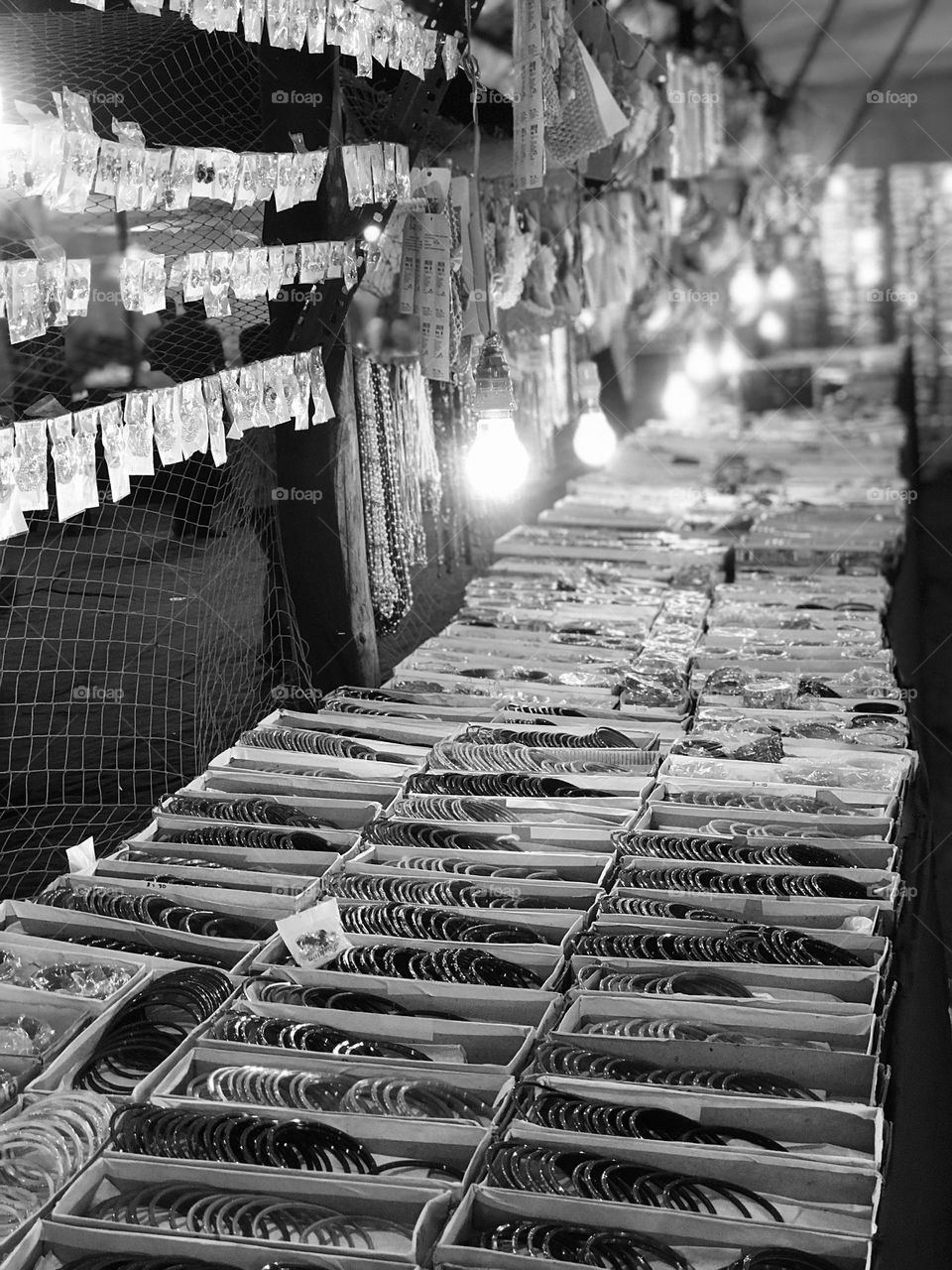 Bangle boxes and lights in a black and white multiverse pic