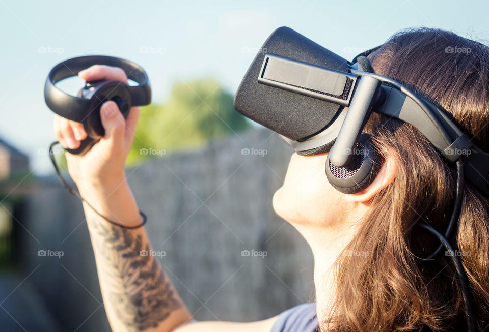 Woman using vr glasses