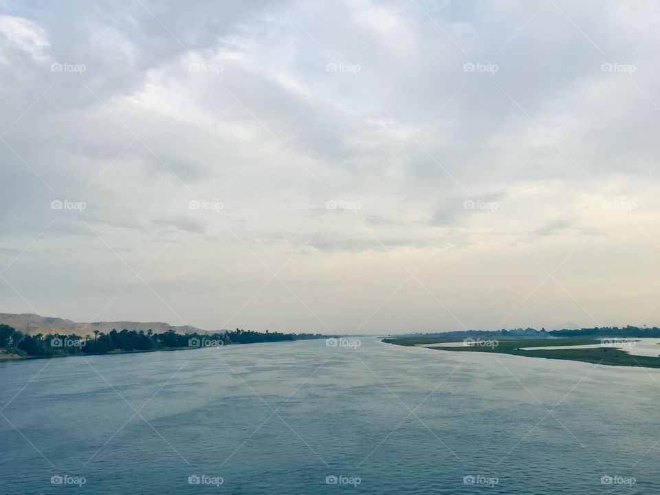 Nile river as a mirror at sunset 